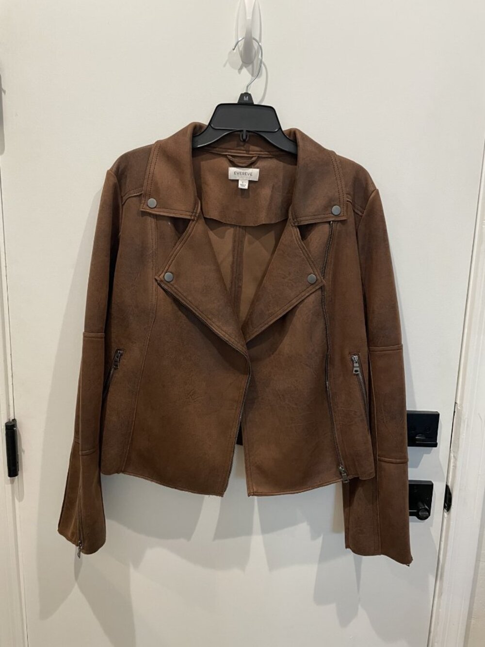 Evereve Brown Moto Biker Jacket - Size Large - Vegan Faux Leather